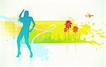 Vector illustration of abstract urban background with dancing girl silhouette