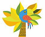 vector drawing of the parrot on palm