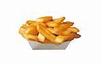 French fries in white box isolated on white background