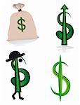 Collection of green dollar marks. Vector illustration. Vector art in Adobe illustrator EPS format, compressed in a zip file. The different graphics are all on separate layers so they can easily be moved or edited individually. The document can be scaled to any size without loss of quality.