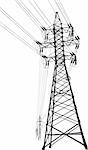 Vector silhouette of high voltage power lines and pylon