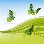 Green background with beautiful butterflies for your design
