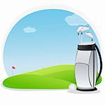 illustration of golf kit in golf course
