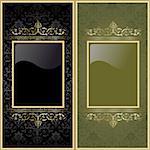 Set from  gold frames on the black and green background