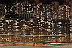 Apartment block at night, Hong, Kong