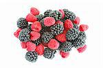 raspberry and blackberry on  white isolated background