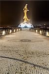 Statue of Avalokiteshvara in Macao in night, China.