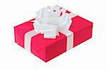 present box with white ribbon bow isolated on white