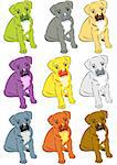 Vector illustration of a dog in nine different color sets