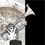 hand drawing vector illustration of a trumpet on grunge background