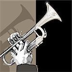 hand drawing vector illustration of a trumpet on brown background