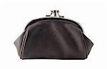 Vintage leather black purse isolated on white background