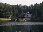 Cottage on a lake in mountain