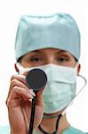 Female doctor with stethoscope.Selective focus on the stethoscope.