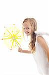Little christmas fairy - girl with magic wand and a big smile, isolated