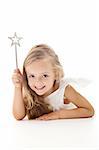 Little angel fairy with magic wand smiling - isolated