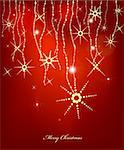 Red Abstract Christmas card with gold snow flakes. Vector illustration