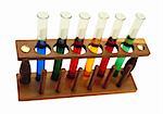 Various glass test tubes in holder isolated on the white background