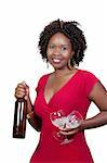 A beautiful African American woman holding wine