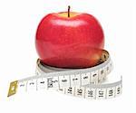 tape measure wrapped around red apple isolate on white