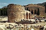 the ruins of the ancient city of Hierapolis on the hill Pamukkale, Turkey. Artistic colors added.