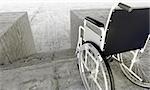 Wheelchair in front an architectural barriers