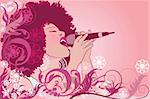Vector illustration of an Afro American jazz singer on floral background