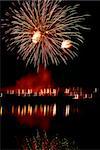 night traditional firework with reflection in water