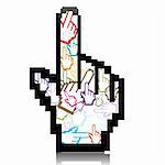 illustration of hand cursor made of many colorful hand cursors