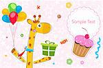 illustration of giraffe with gift on birthday background