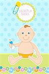 illustration of baby arrival announcement card with baby