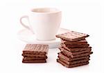 Cup of coffee and cookies isolated on white