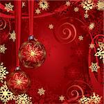 Red And Golden Christmas Baubles And Snowflakes Background