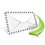 Illustration, green arrow around white envelope on white background