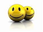 3d illustration of two smiley faces over white background