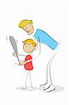 illustration of father teaching son how to play baseball