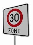 roadsign thirty area on white background - 3d illustration