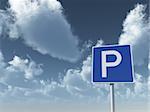 parking allowed - roadsign under cloudy blue sky - 3d illustration