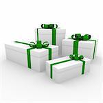 3d green white gift boxes isolated on white background