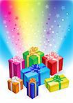 Vector editable illustration of different magic gift boxes with ribbon
