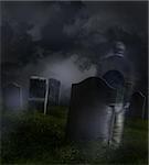 Ghostly man wandering in an old cemetery