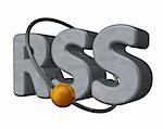 golden ball fly around the letters rss - 3d illustration