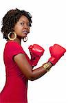 A beautiful young woman wearing a pair of boxing gloves