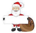 vector illustration of cute happy looking santa claus holding a blank sign . No gradient.