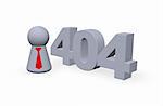 number 404 and play figure with tie - 3d illustration
