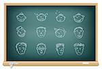 Drawing faces by a chalk on the classroom blackboard