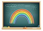 Drawing rainbow by a chalk on the classroom blackboard