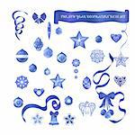 Blue decorative Christmas, New Year set