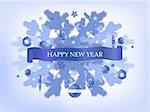 Decorative New Year, postcard with blue balls, vector illustration.