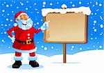 Happy Santa Claus shows at the blank board, vector illustration can be scale to any size